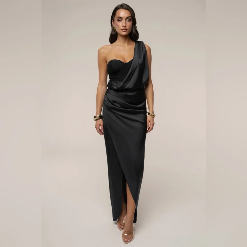 BLACK DRAPED RADIANCE Spring / Summer MAXI DRESS Size S - Picture 1 of 8